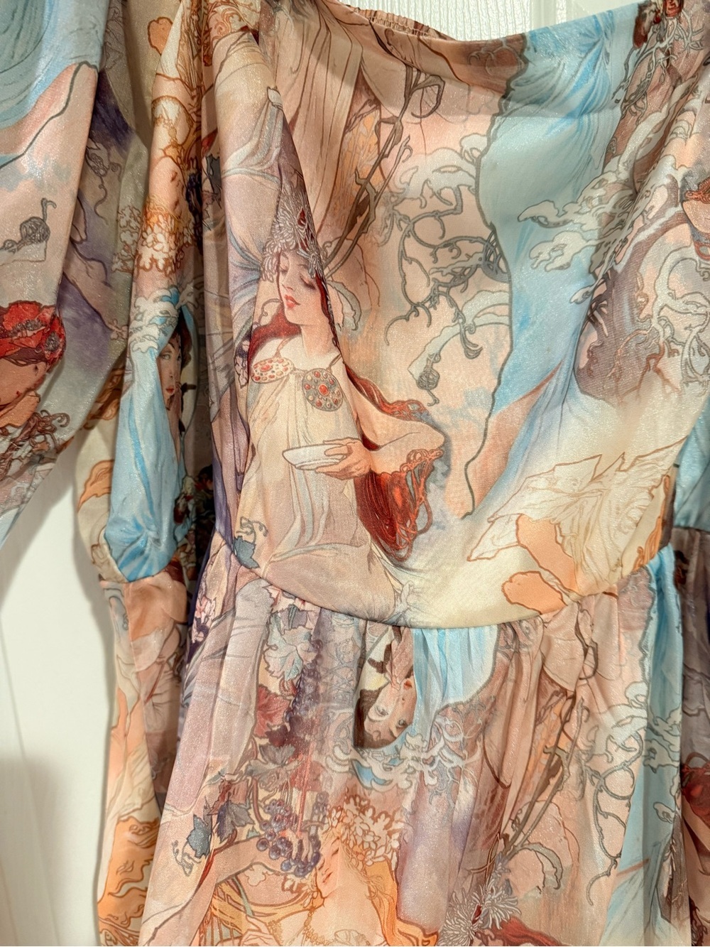 SHEIN Cream Pastel Floral Puff Sleeve Mini Dress - Picture 4 of 5